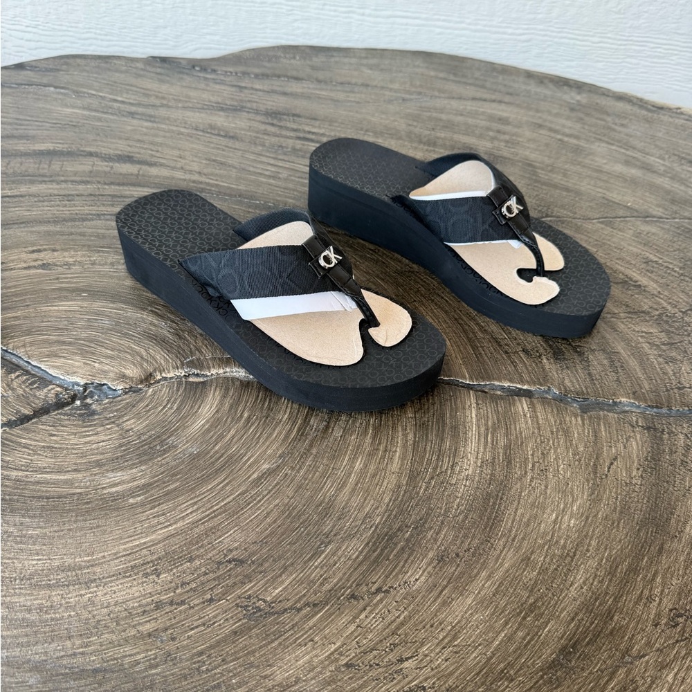 Calvin Klein Black Platform Sandals Mid Wedge Size 7
